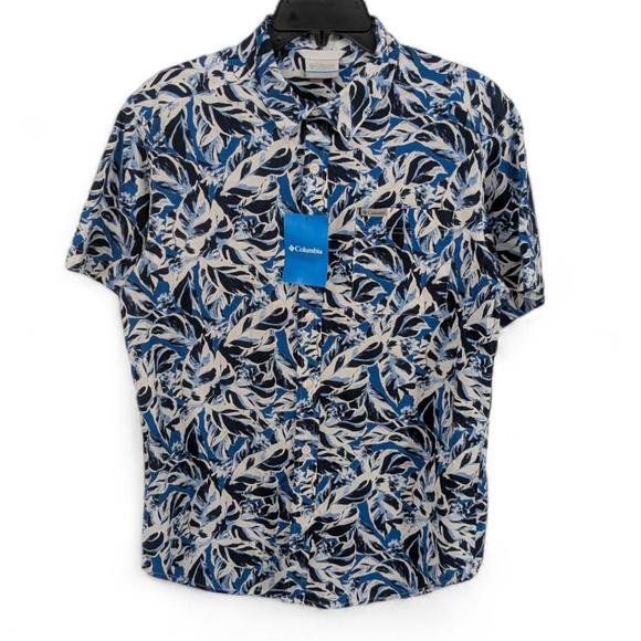 Columbia Men's Rapid Rivers Printed Short Sleeve Shirt Blue Leaf Camo Small - Picture 1 of 5